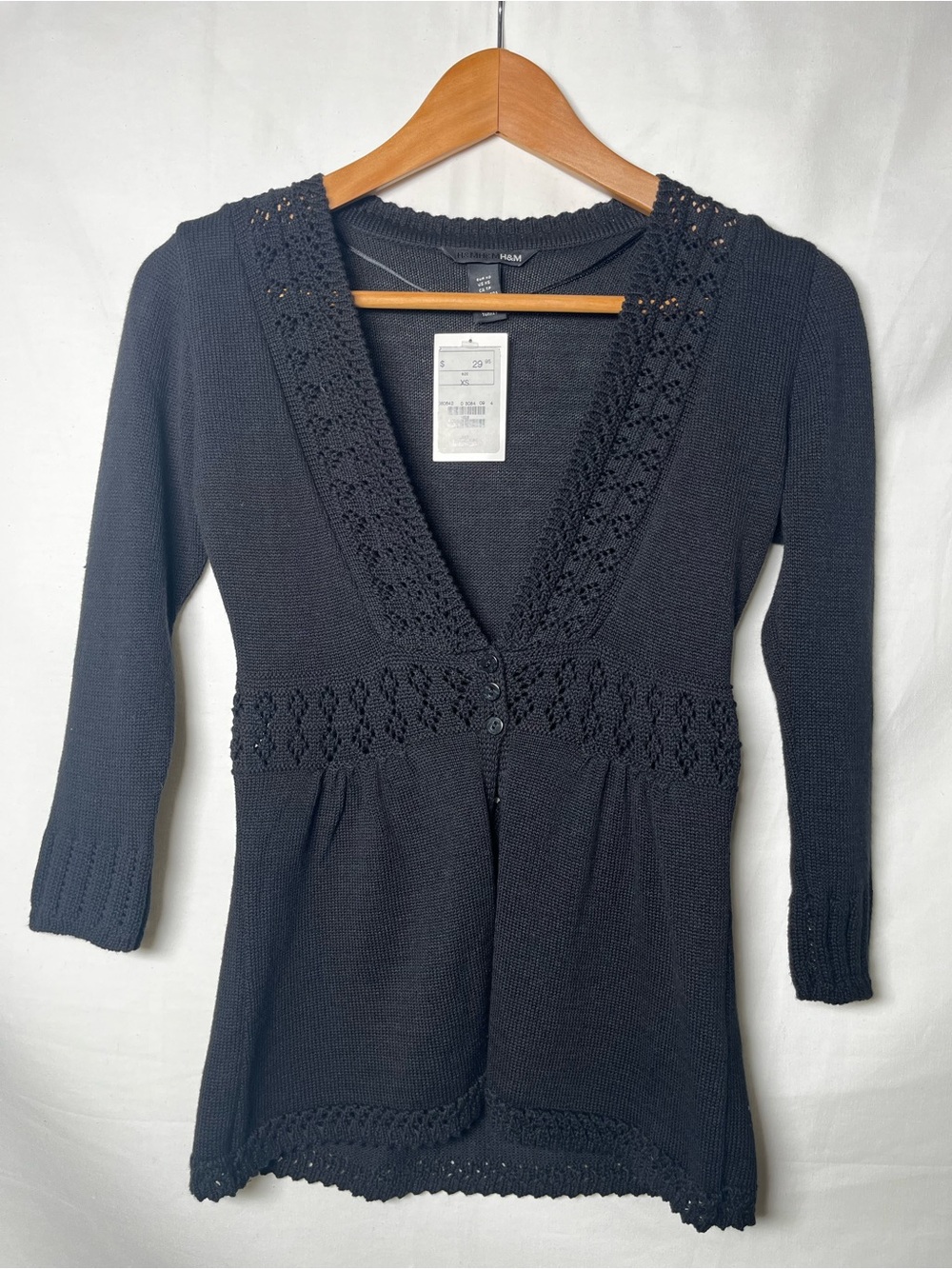 H&M Crochet Knit Longline Cardigan Black XS NWT Y2K Style